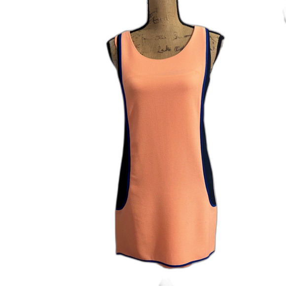 Gianni Bini Crepe Colorblock‎ Shift Dress Coral Orange Blue Y2K Club Size Small - Picture 1 of 7